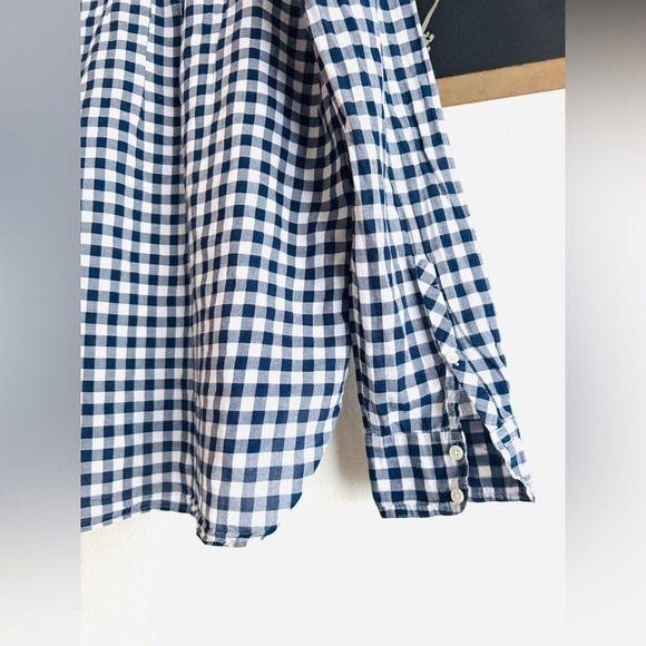 J. Crew Gingham navy blue and white button down long sleeve shirt - Picture 6 of 9